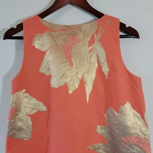 ANN MASHBURN Orange Gold Floral Susy Shift Dress Sz M Sleeveless Quite Luxury